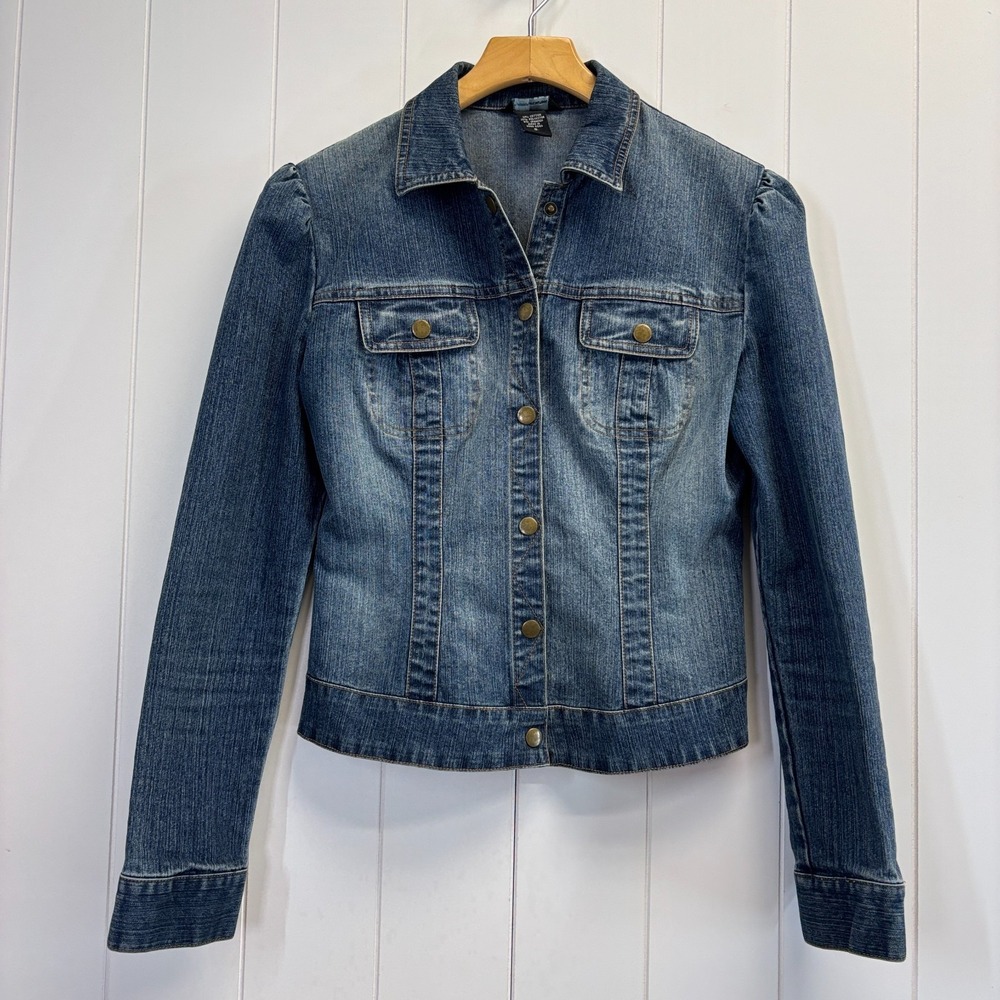 VTG Moda International Womens 90s Y2K Puff Sleeve Denim Jacket Size S Indie Chic